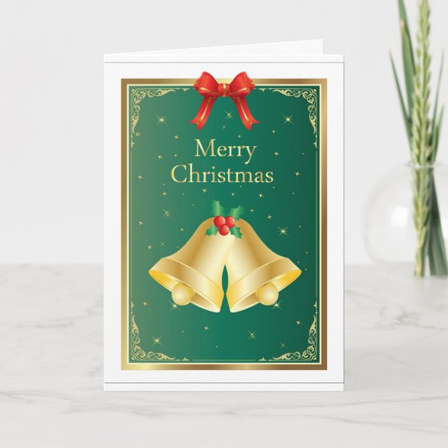 Cartes Pour Fêtes Annuelles Christmas Bells Red Bow Stars et Holly (Devant)