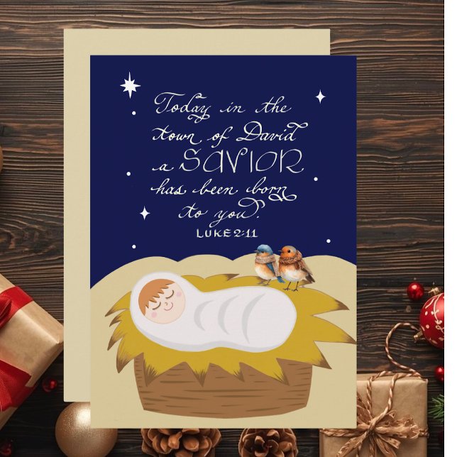Cartes Pour Fêtes Annuelles Christmas Bible Verse Luke Modern Personalized  (Bible Verse Luke Personalized Flat Christmas Card, perfect for Christian friends & loved ones.)