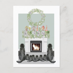 Cartes Pour Fêtes Annuelles Christmas Black Labrador Family Fireplace Scene