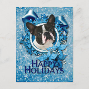 Cartes Pour Fêtes Annuelles Christmas - Blue Snowflakes - Boston Terrier