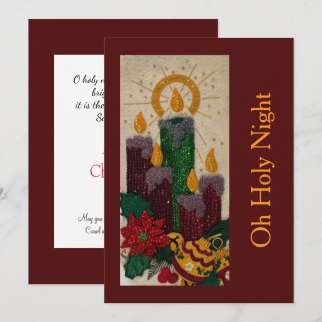 Cartes Pour Fêtes Annuelles Christmas Candles Sequin Sewing Holly  (Devant / Derrière)