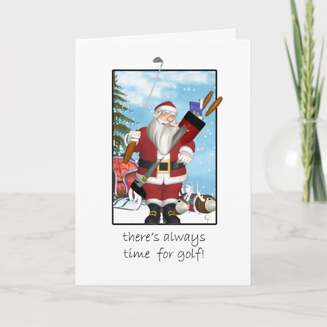 Cartes Pour Fêtes Annuelles Christmas Card, Santa Playing Golf (Devant)