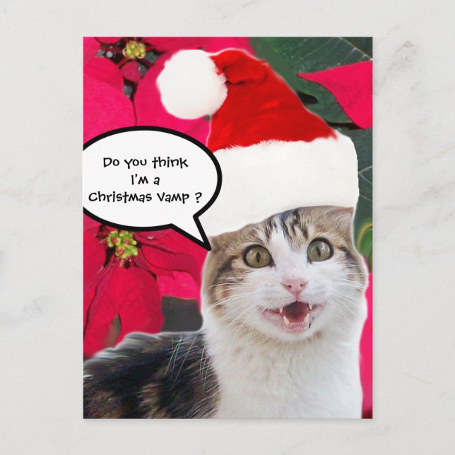 CARTES POUR FÊTES ANNUELLES CHRISTMAS CHAT AVEC SANTA CLAUS CASQUETTE ET POINS (Devant)