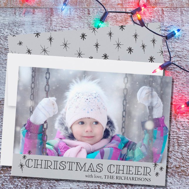 Cartes Pour Fêtes Annuelles Christmas Cheer Stars Grey Photo (Créateur téléchargé)
