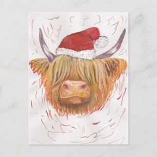Cartes Pour Fêtes Annuelles christmas coo Highland Cow with Christmas Hat