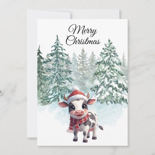 Cartes Pour Fêtes Annuelles Christmas Cow Flat Holiday Card (Devant)
