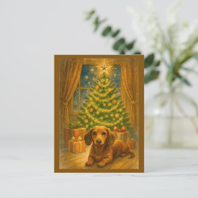 Cartes Pour Fêtes Annuelles Christmas Dachshund Magic Postcard (Debout devant)