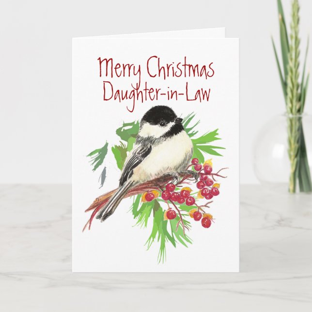 Cartes Pour Fêtes Annuelles Christmas, Daughter-in-law, Chickadee Bird, Garden (Devant)
