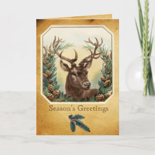 CARTES POUR FÊTES ANNUELLES CHRISTMAS DEER AVEC PINE CROWN PARCHMENT