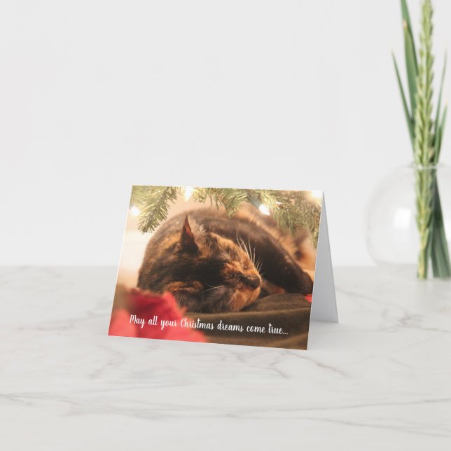 Cartes Pour Fêtes Annuelles Christmas Dreams Sleeping Calico Cat, Personalized (Devant)