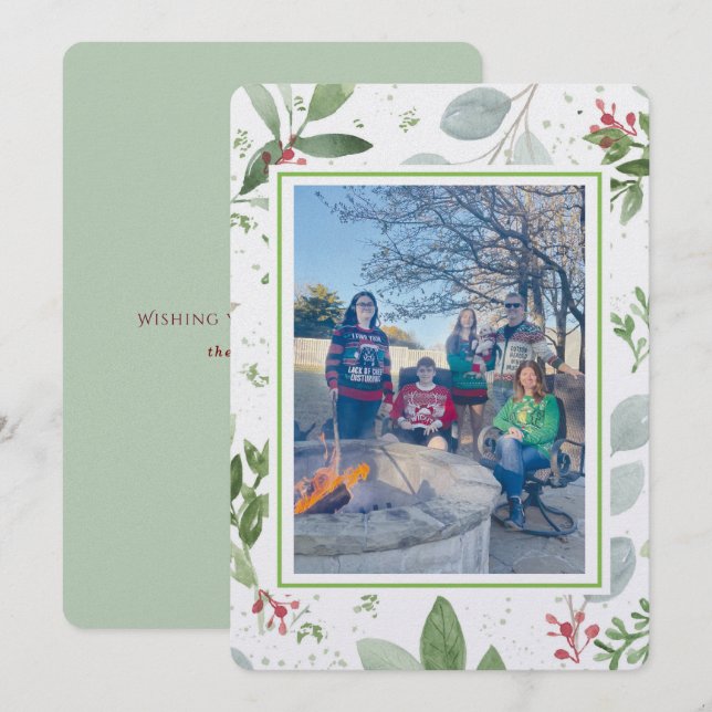 Cartes Pour Fêtes Annuelles Christmas Garden Family Photo (Devant / Derrière)