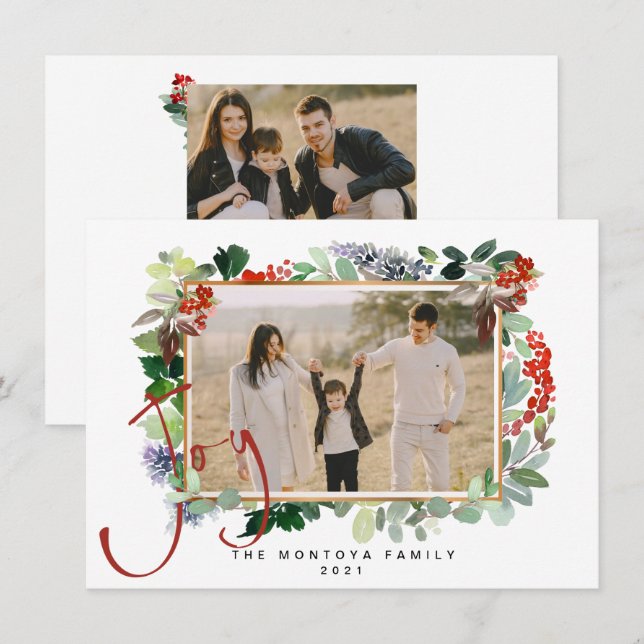 Cartes Pour Fêtes Annuelles Christmas Garland Family Photo Flat Holiday Card (Devant / Derrière)