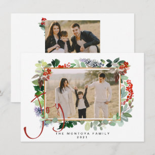 Cartes Pour Fêtes Annuelles Christmas Garland Family Photo Flat Holiday Card