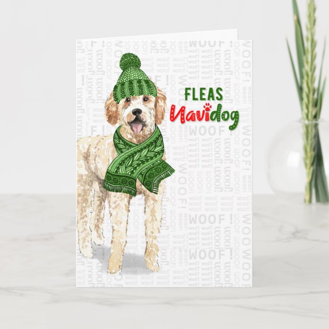 Cartes Pour Fêtes Annuelles Christmas Golden Doodle Dog Fleas NaviDOG (Devant)