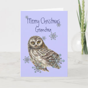Cartes Pour Fêtes Annuelles Christmas Grandma, Snow flakes & Owl Bird