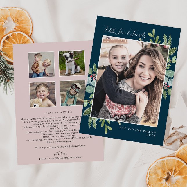 Cartes Pour Fêtes Annuelles Christmas Green Faith Love & Family Newsletter (Créateur téléchargé)