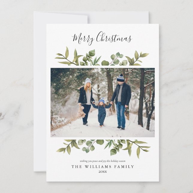 Cartes Pour Fêtes Annuelles Christmas Greenery 2 Photo Modern Chic (Devant)