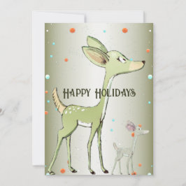 Cartes Pour Fêtes Annuelles Christmas Greeting Green Deers Holidays Cute