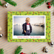 Christmas Holly & Berries Happest Holidays Photo