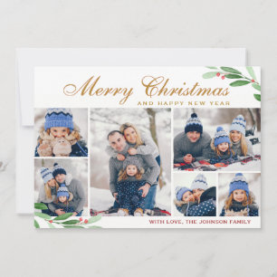 Cartes Pour Fêtes Annuelles Christmas Holly Berry 6 PHOTO Collage Salutation
