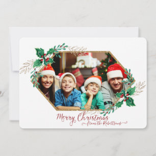 Cartes Pour Fêtes Annuelles Christmas Holly Berry Hexagon Gold Parties scintil