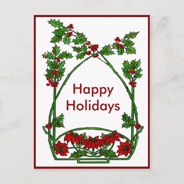Cartes Pour Fêtes Annuelles Christmas Holly et Pointsettia (Devant)