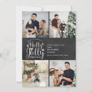 Cartes Pour Fêtes Annuelles Christmas Holly Jolly Chalkboard 4 Photo Collage