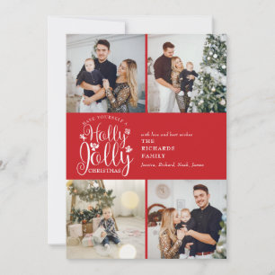 Cartes Pour Fêtes Annuelles Christmas Holly Jolly Script 4 Photo Collage
