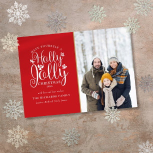 Cartes Pour Fêtes Annuelles Christmas Holly Jolly Script Photo moderne