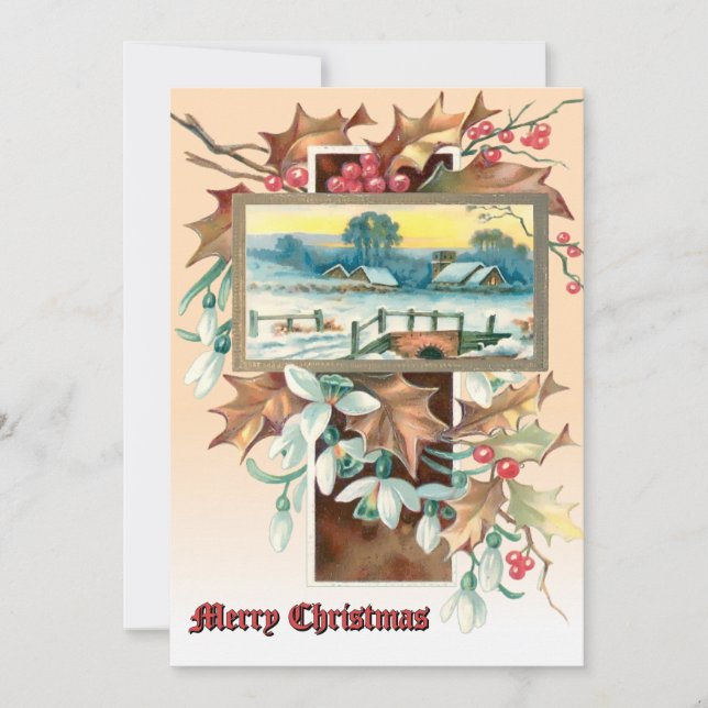 Cartes Pour Fêtes Annuelles Christmas Holly & Mistletoe Winter Landscape (Devant)