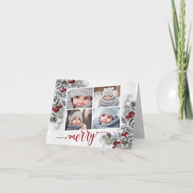 Cartes Pour Fêtes Annuelles Christmas Holly Pine Rustic Photo Holiday Card (Devant)