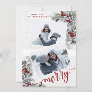 Cartes Pour Fêtes Annuelles Christmas Holly Pine Rustic Photo Holiday Card