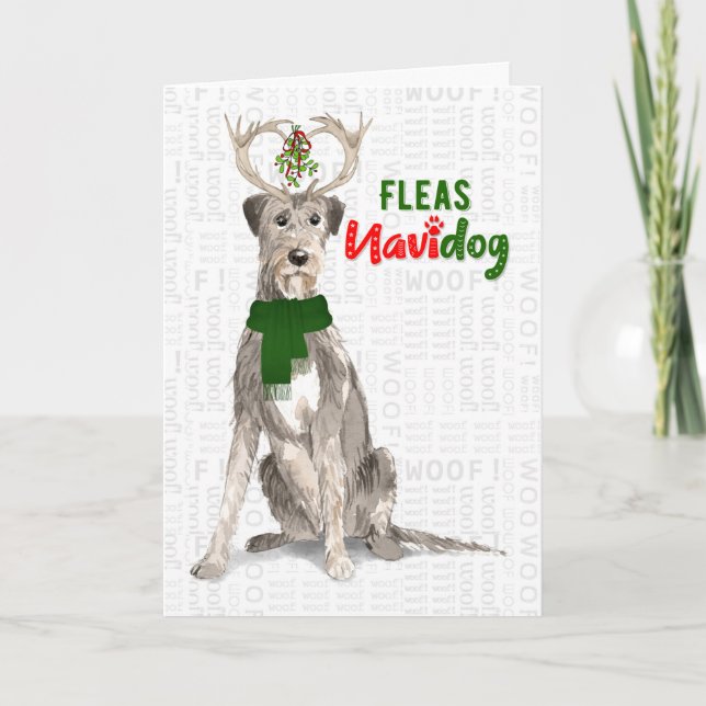 Cartes Pour Fêtes Annuelles Christmas Irish Wolfhound Dog Fleas NaviDOG (Devant)