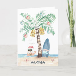 Cartes Pour Fêtes Annuelles Christmas Island Surf Père Noël Palm Tree Beach