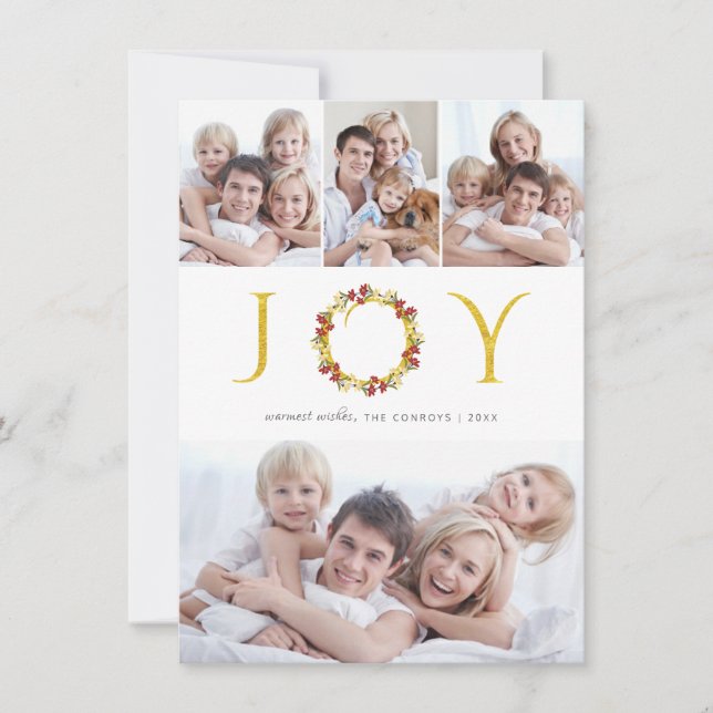 Cartes Pour Fêtes Annuelles Christmas Joy Photo Collage Gold Faux Foil Holiday (Devant)