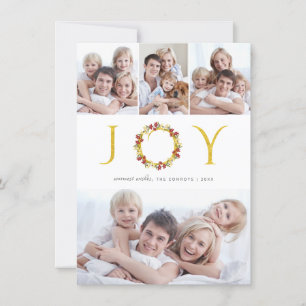 Cartes Pour Fêtes Annuelles Christmas Joy Photo Collage Gold Faux Foil Holiday