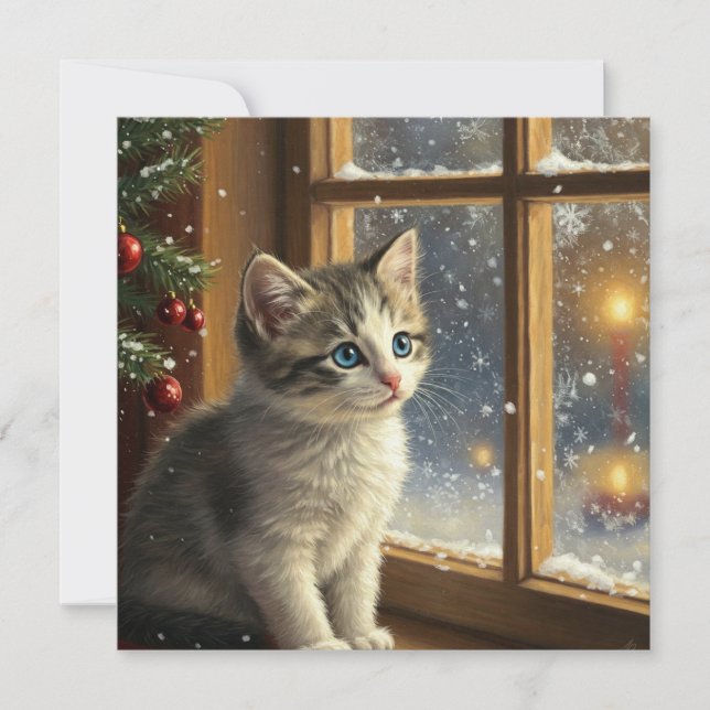 Cartes Pour Fêtes Annuelles Christmas Kitten at the Window  (Devant)