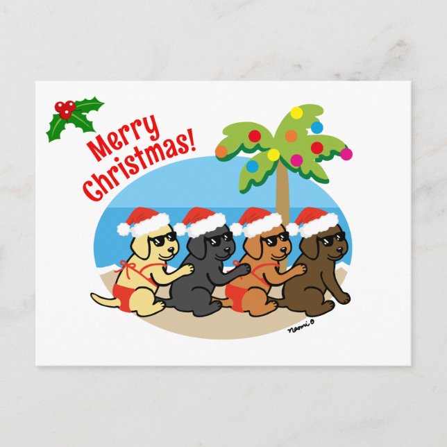 Cartes Pour Fêtes Annuelles Christmas Labrador Retriever Beach Enfants (Devant)