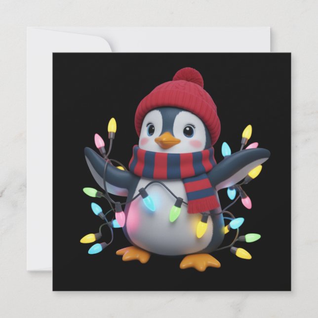 Cartes Pour Fêtes Annuelles Christmas Lights Penguin Wearing Xmas Hat Penguins (Devant)