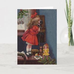 Cartes Pour Fêtes Annuelles Christmas Little Girl Téléphone Antique