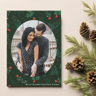 Cartes Pour Fêtes Annuelles Christmas Love Couple Photo Green Mistletoe Leaf
