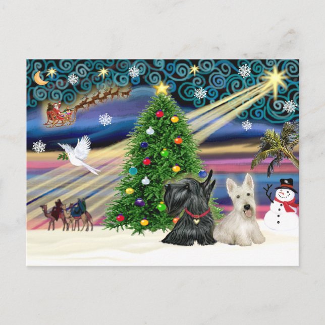 Cartes Pour Fêtes Annuelles Christmas Magic Scottish Terriers (deux) (Devant)
