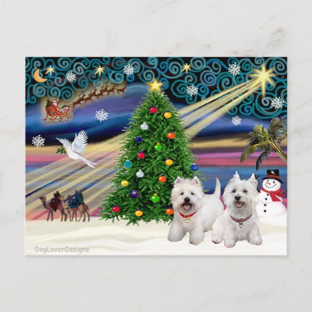 Cartes Pour Fêtes Annuelles Christmas Magic West Highland Terrier (deux) (Devant)