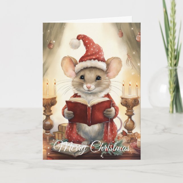 Cartes Pour Fêtes Annuelles Christmas Mouse reading (Devant)