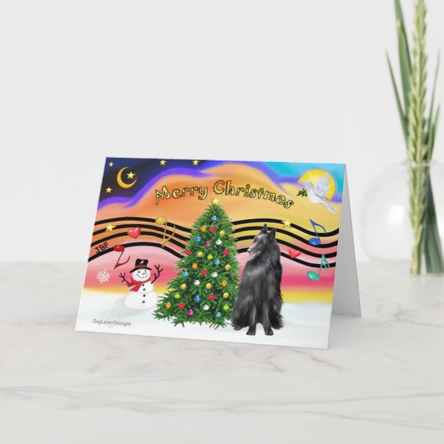 Cartes Pour Fêtes Annuelles Christmas Music 2 - Belge Sheepdog (Devant)