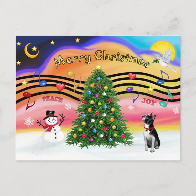Cartes Pour Fêtes Annuelles Christmas Music 2 - Boston Terrier2 (Devant)