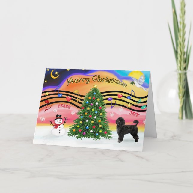 Cartes Pour Fêtes Annuelles Christmas Music 2 - Portugais Water Dog 2 (Devant)