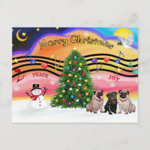 Cartes Pour Fêtes Annuelles Christmas Music 2 - Pugs (three-2F-1B)