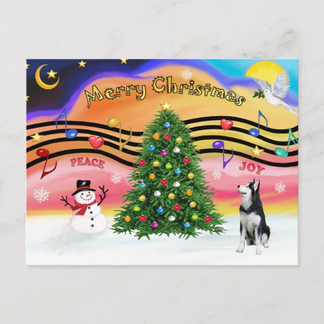 Cartes Pour Fêtes Annuelles Christmas Music 2 - Sibérien Husky (Devant)
