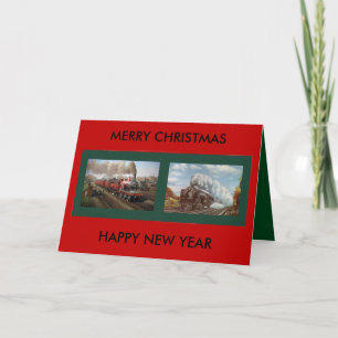 Cartes Pour Fêtes Annuelles Christmas/New Year card with Steam Engine trains